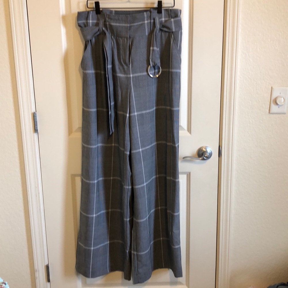 Gray Plaid Palazzo Pants